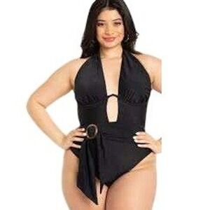 Eloquii Size 18 Black One Piece Swimsuit Twist Halter Underwire Detail NWT NEW
